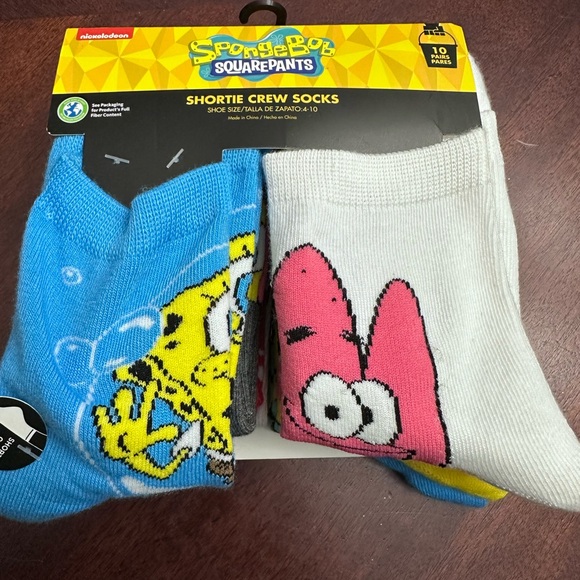 NEW SpongeBob SquarePants 10 Pack Shortie Crew Socks Women Size 4-10 - Picture 1 of 5
